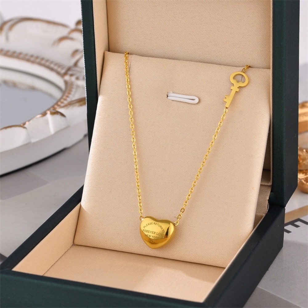 18KT Gold Forever Love Heart Key Necklace Gold & Rose Gold - Picture 3 of 5